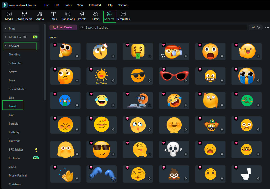 find emoji category in filmora