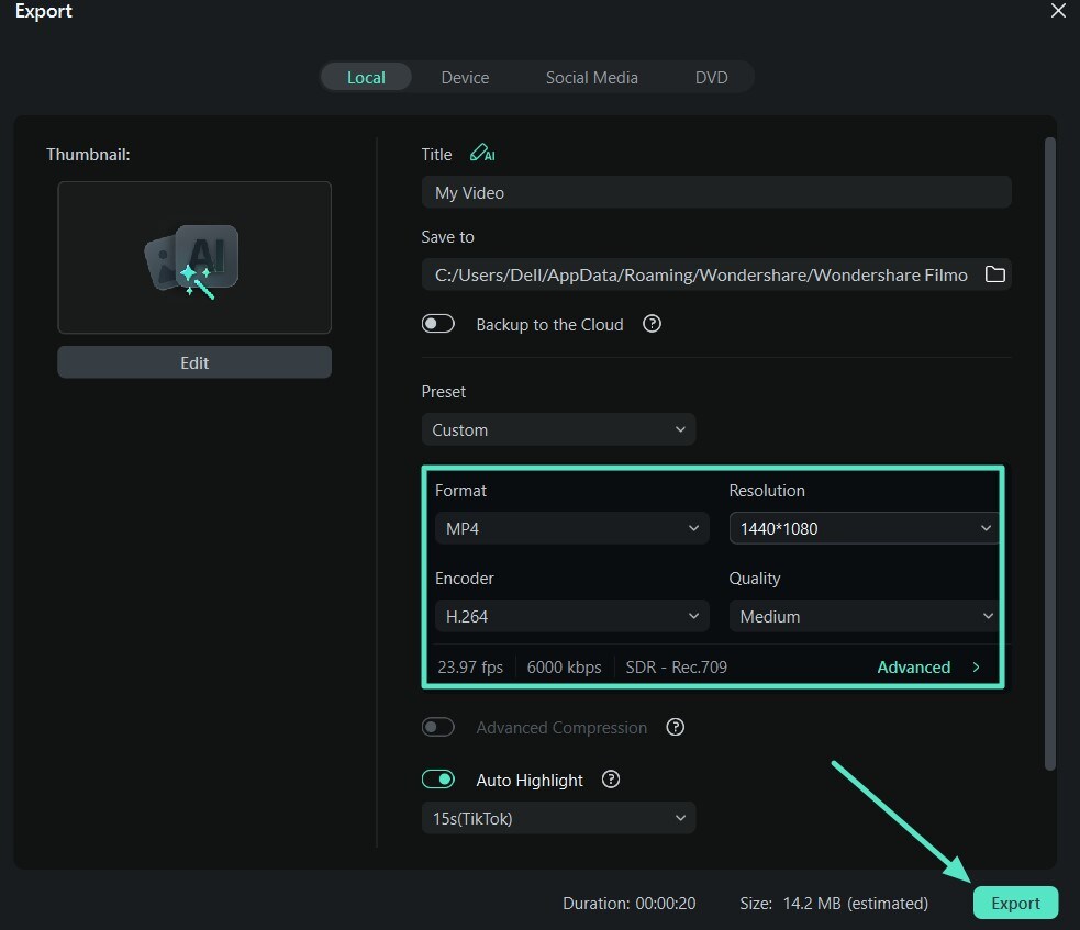 set file format hit export