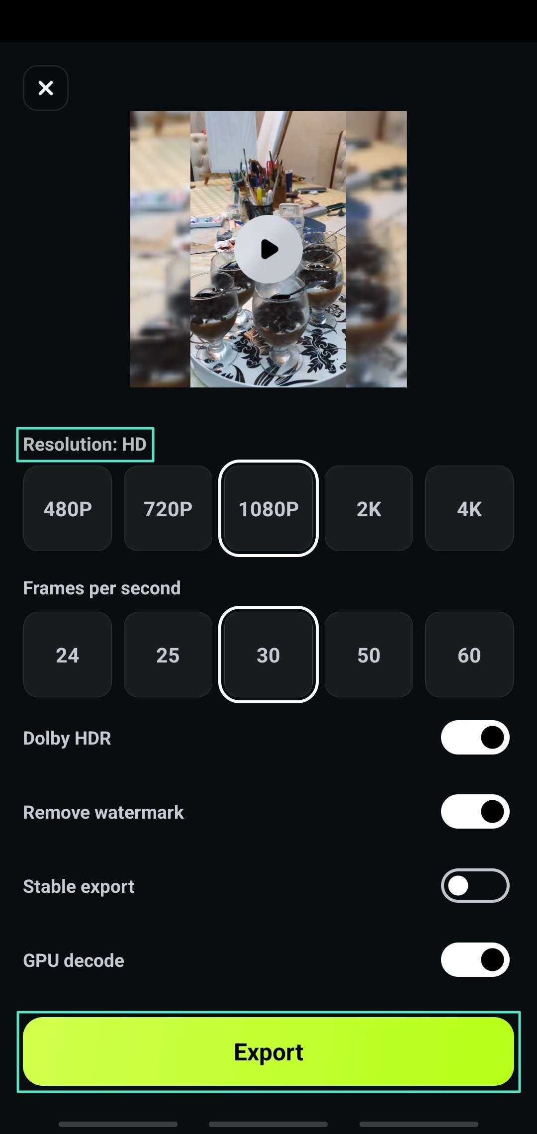 set resolution hit export
