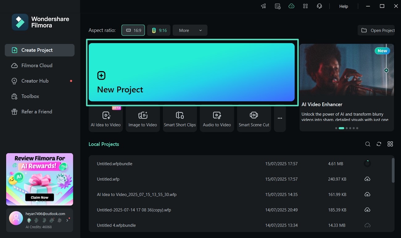 new project filmora desktop