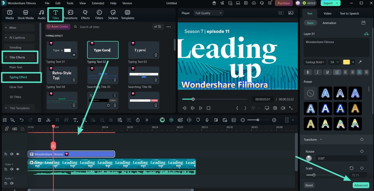 effects for titles and click advanced
