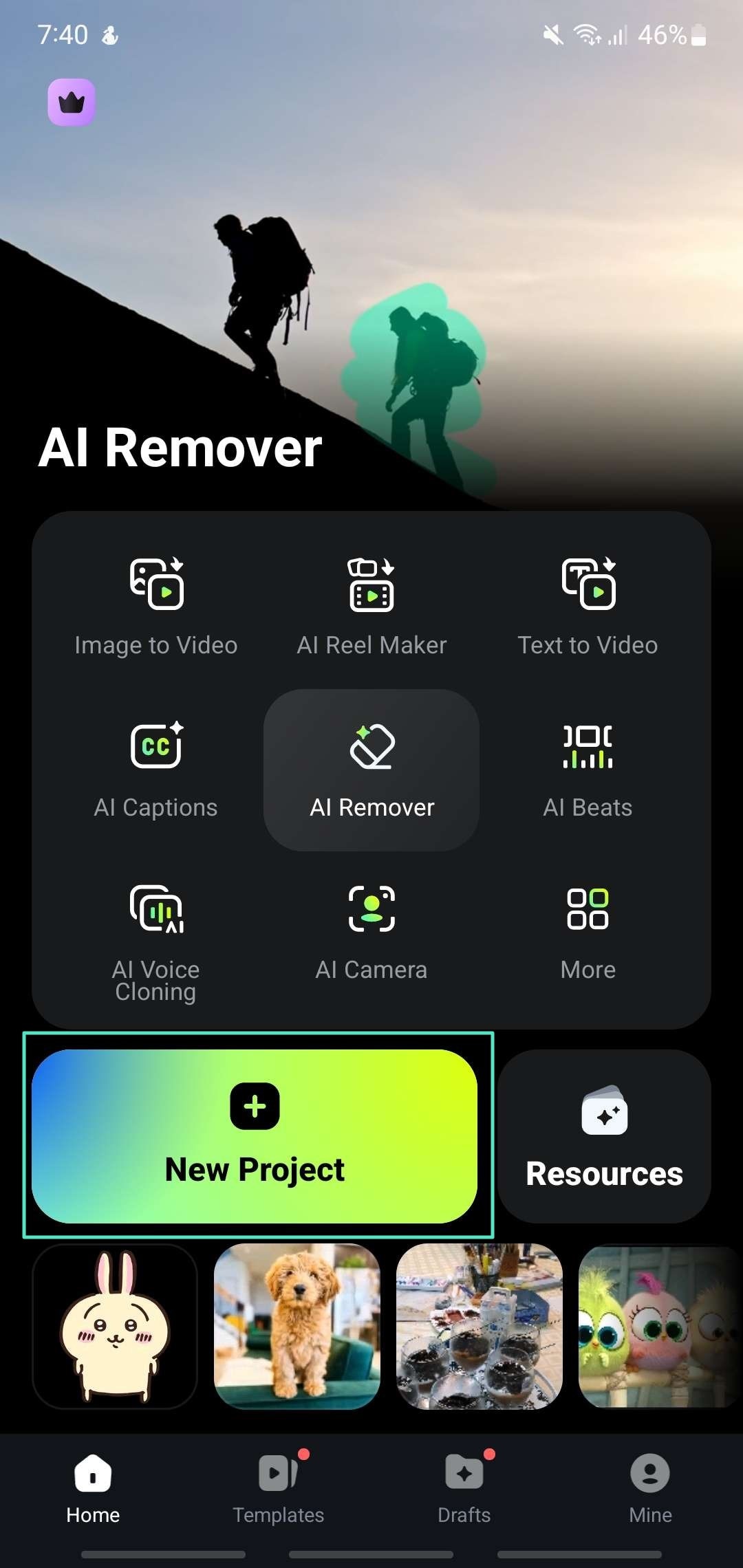 launch filmora app start new project