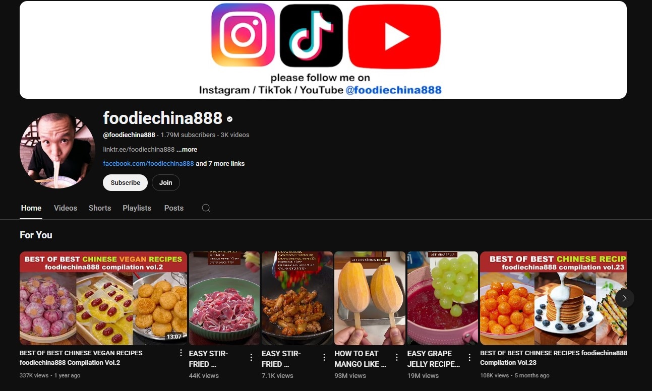 foodiechine888 youtube channel