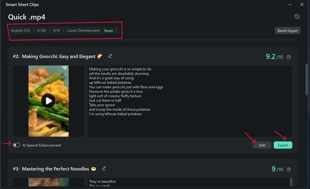 edit and export your food reel