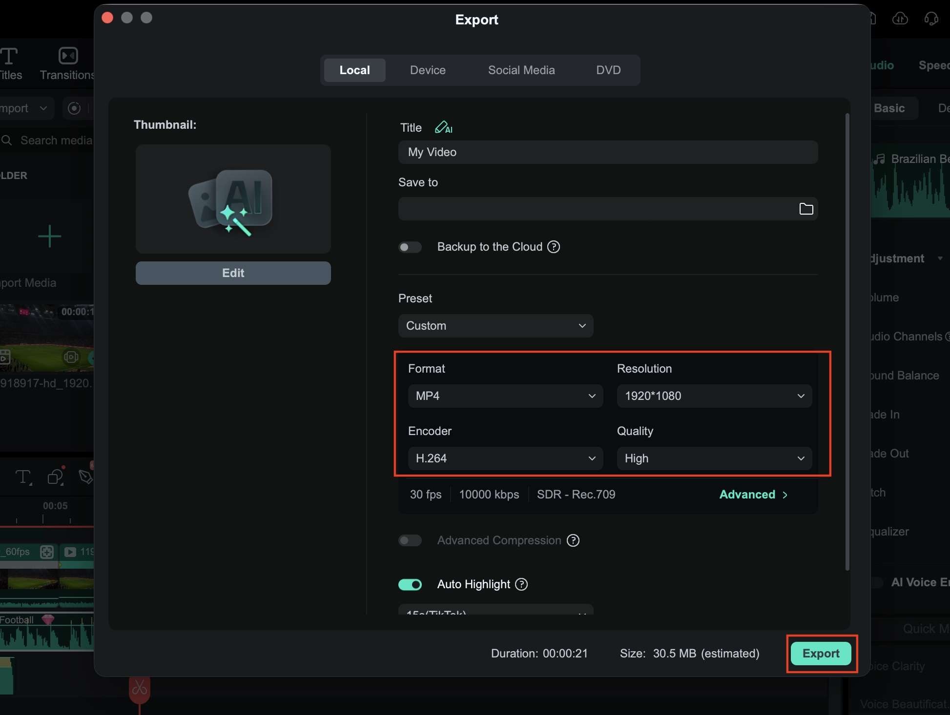 export the video