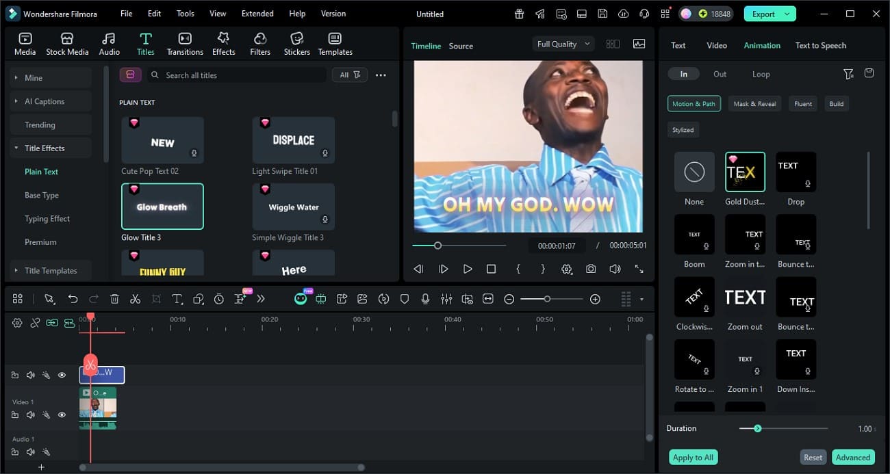 text animation in filmora