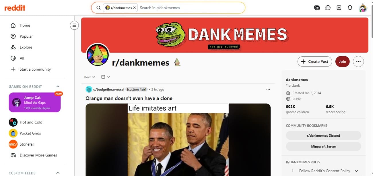 dank meme subreddit page