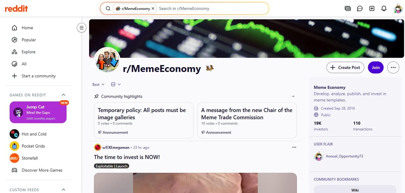 subreddit page meme economy