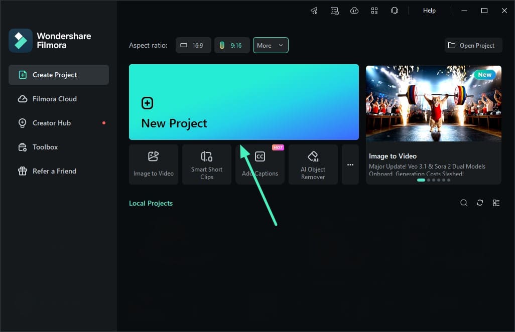 create new filmora project