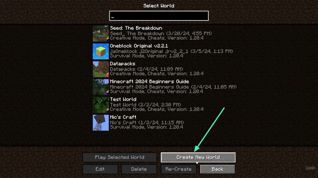 press create new world button
