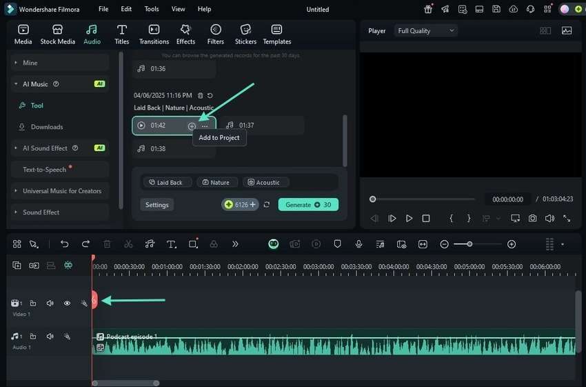 add the music to the project