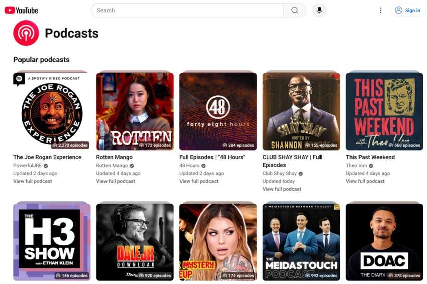 youtube podcast directory