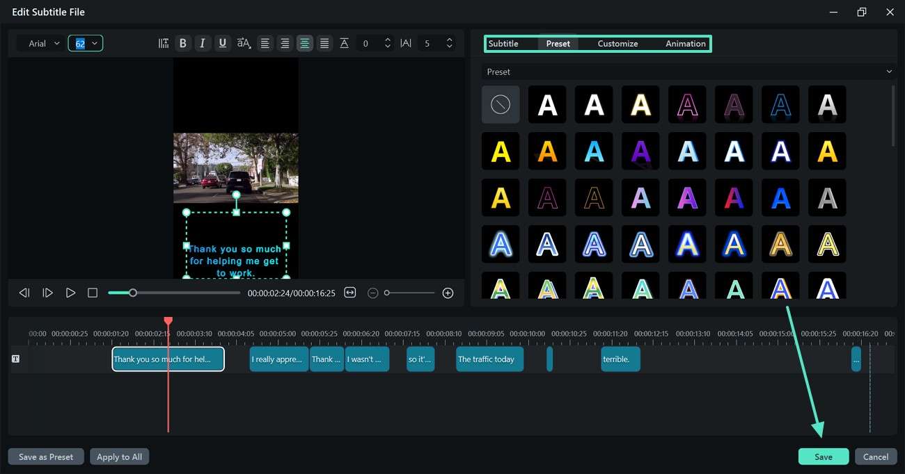 save customization of captions