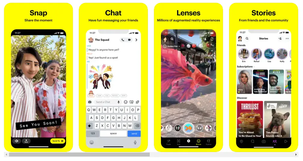 application Snapchat pour le chat et les selfies.