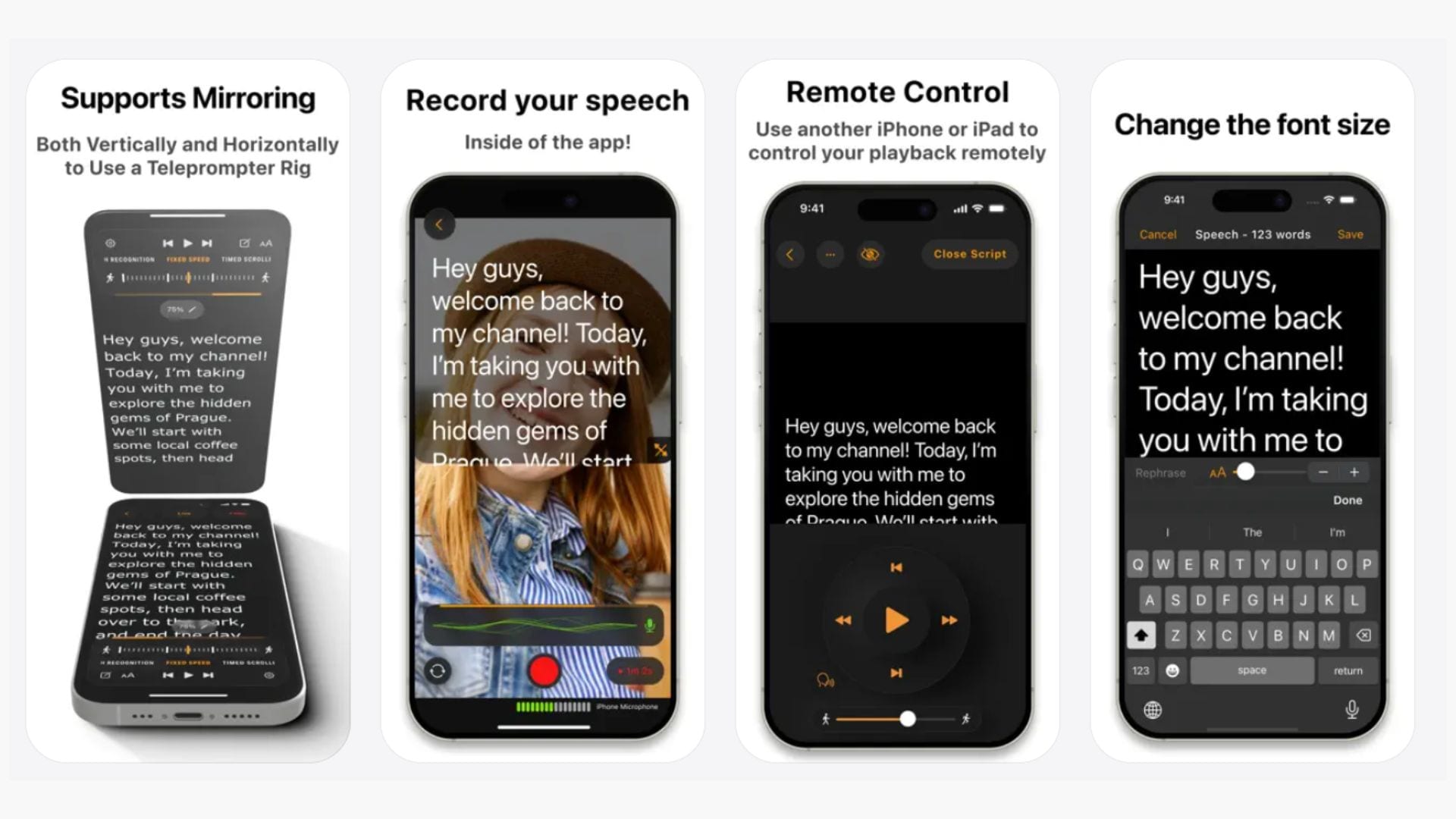Teleprompter.comのiPhoneアプリ画面