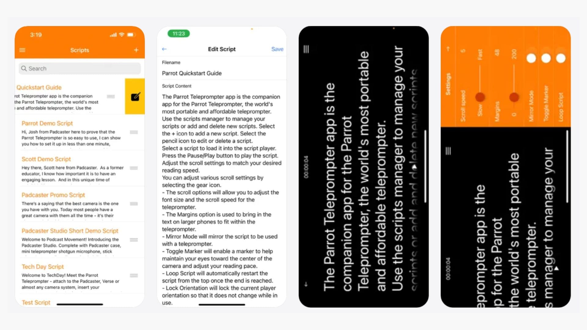 Parrot TeleprompterのiPhoneアプリ画面