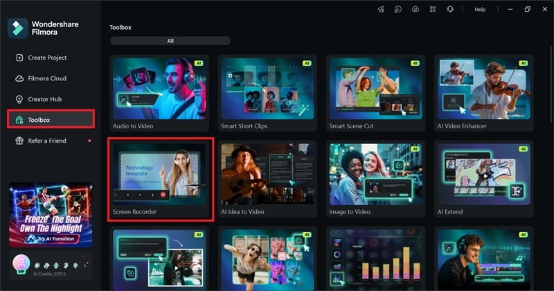 Filmoraで画面録画機能を開く
