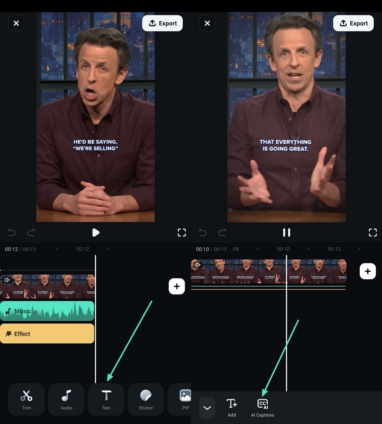 ai captions feature of filmora app
