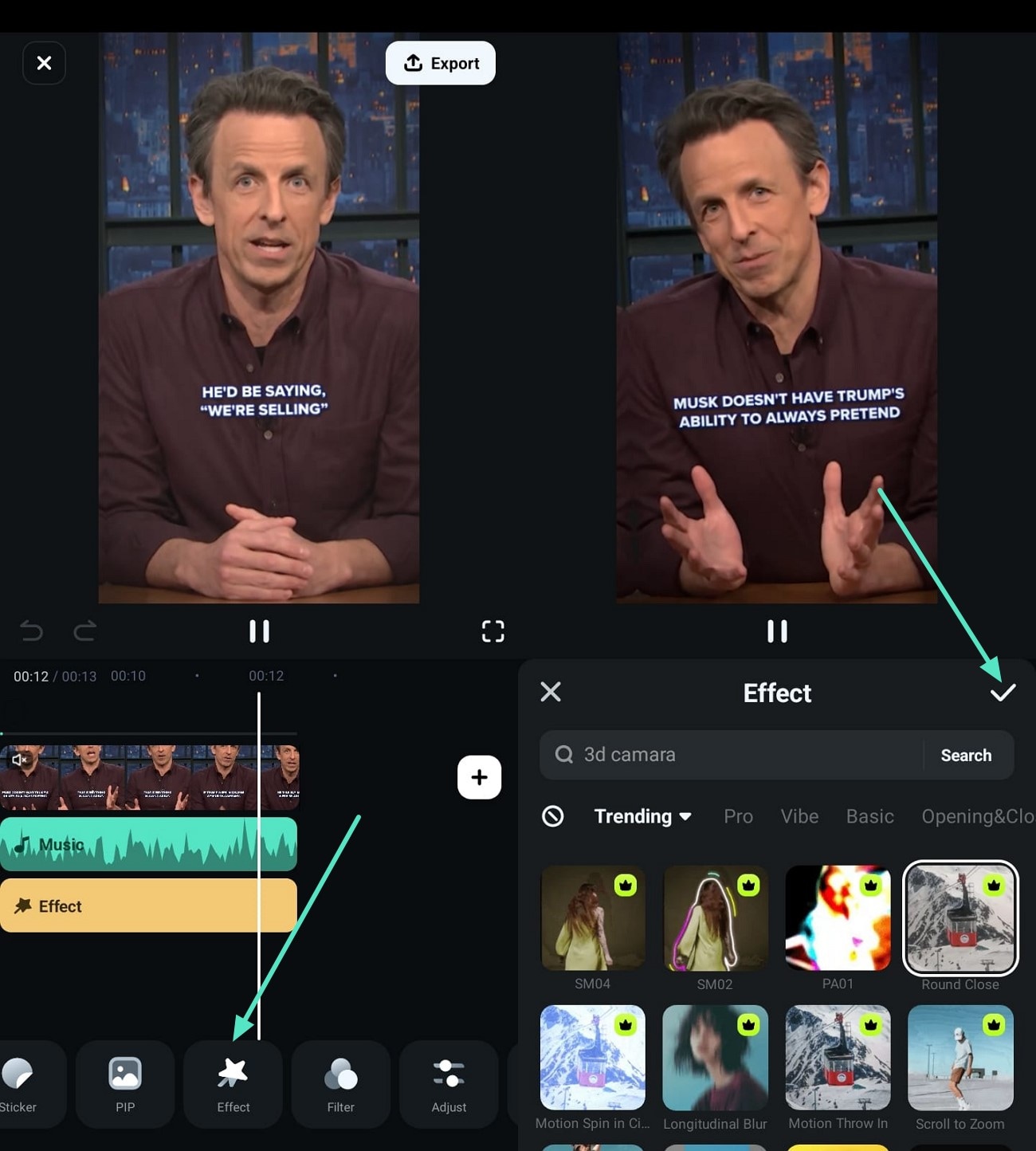 apply effects to tiktok template