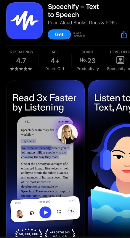 speechify mobile interface