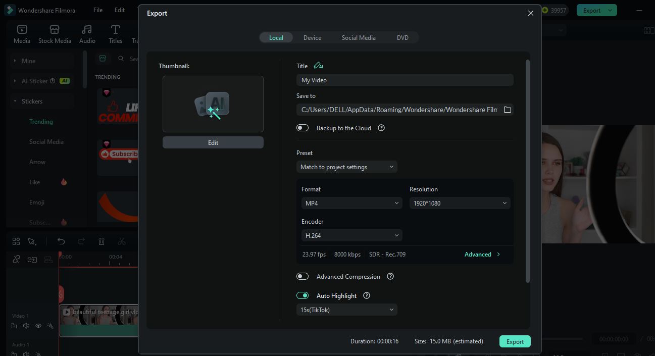 export the video