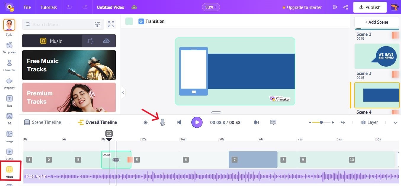 add music and voice overs