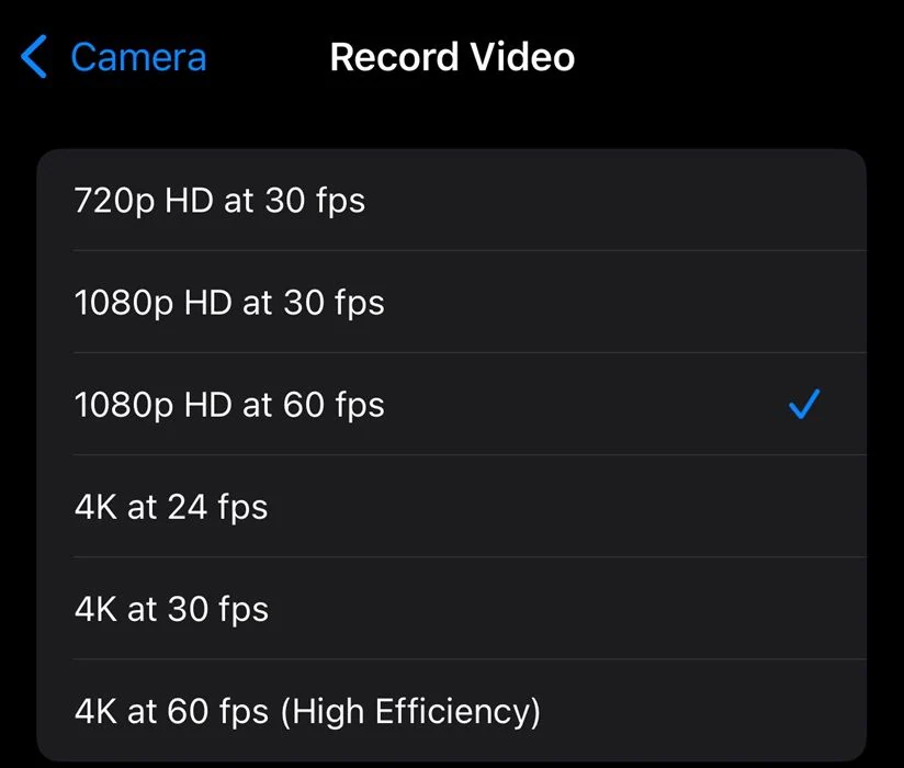 record video settings on iphone