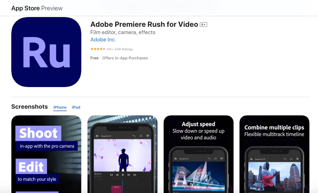 premier rush ios video editing app