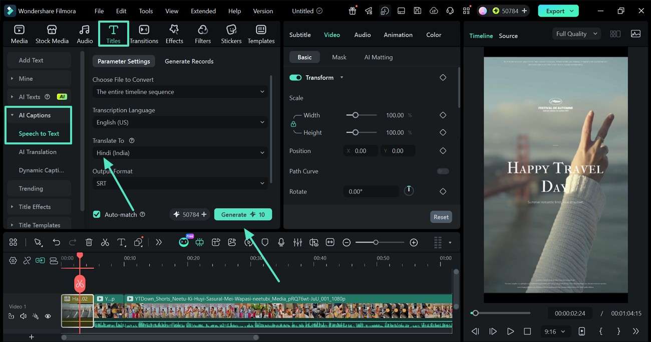add hindi captions in video