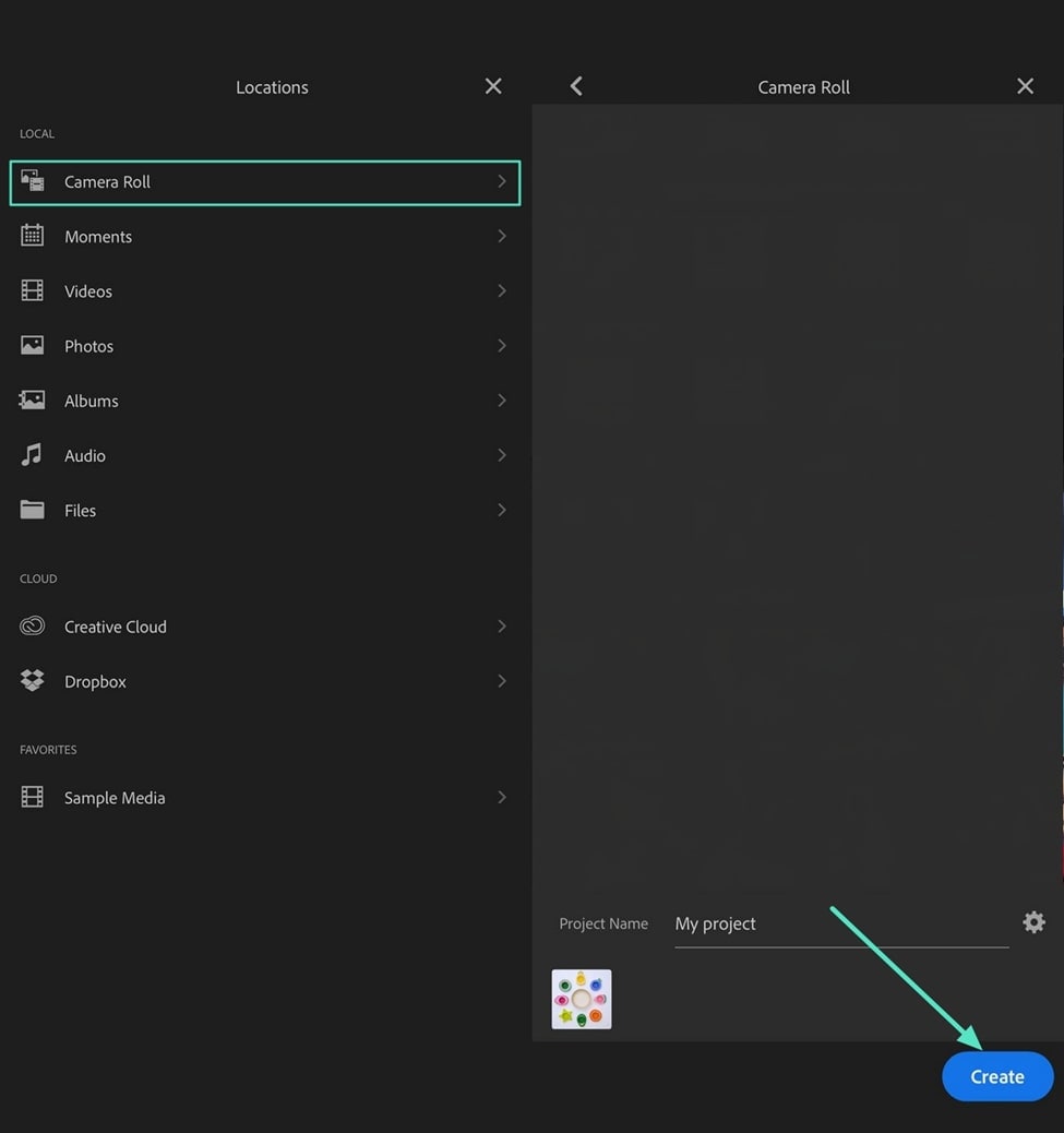 create project adobe premiere rush