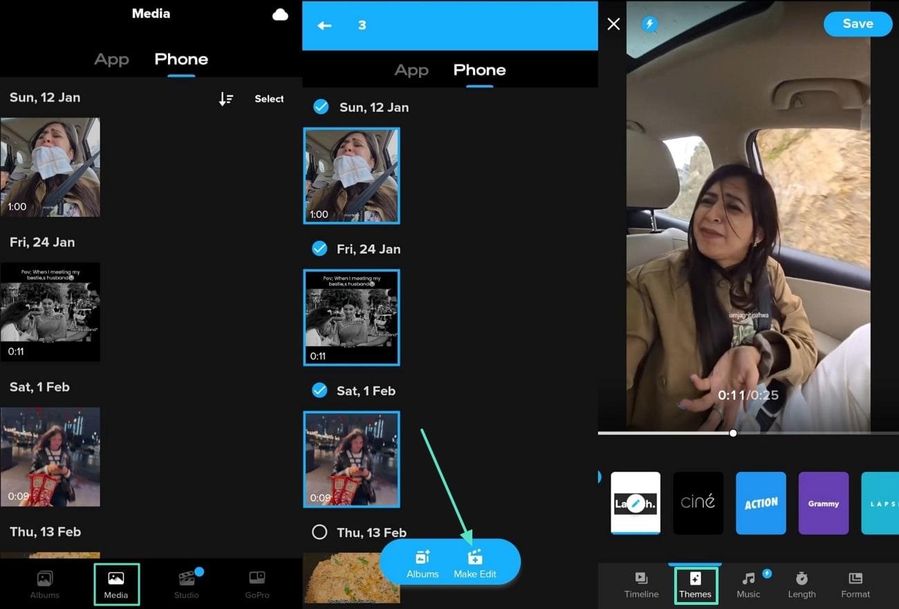 add media and select theme