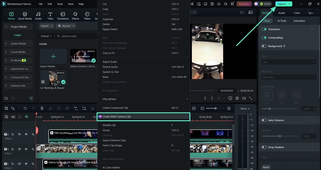 create multi clip and export