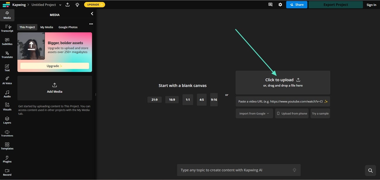 upload video into kapwing