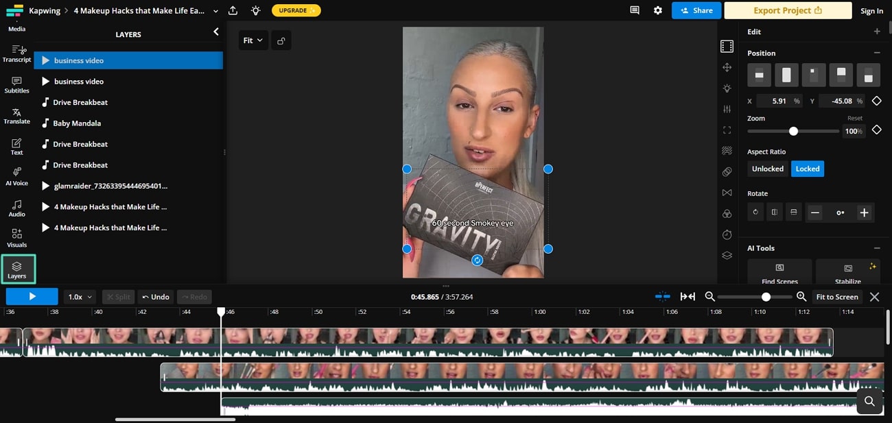 include transitions in kapwing