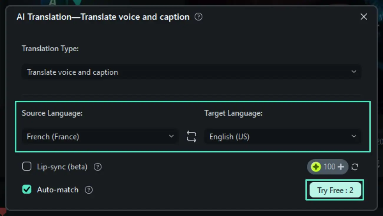 select translation languages and proceed