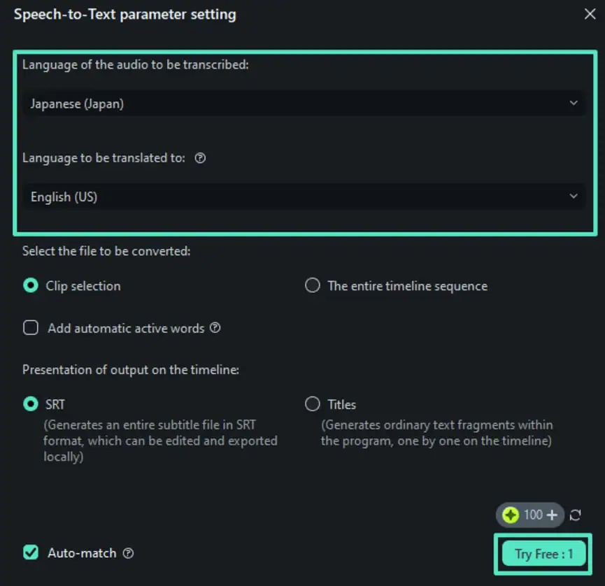 define stt parameters and proceed