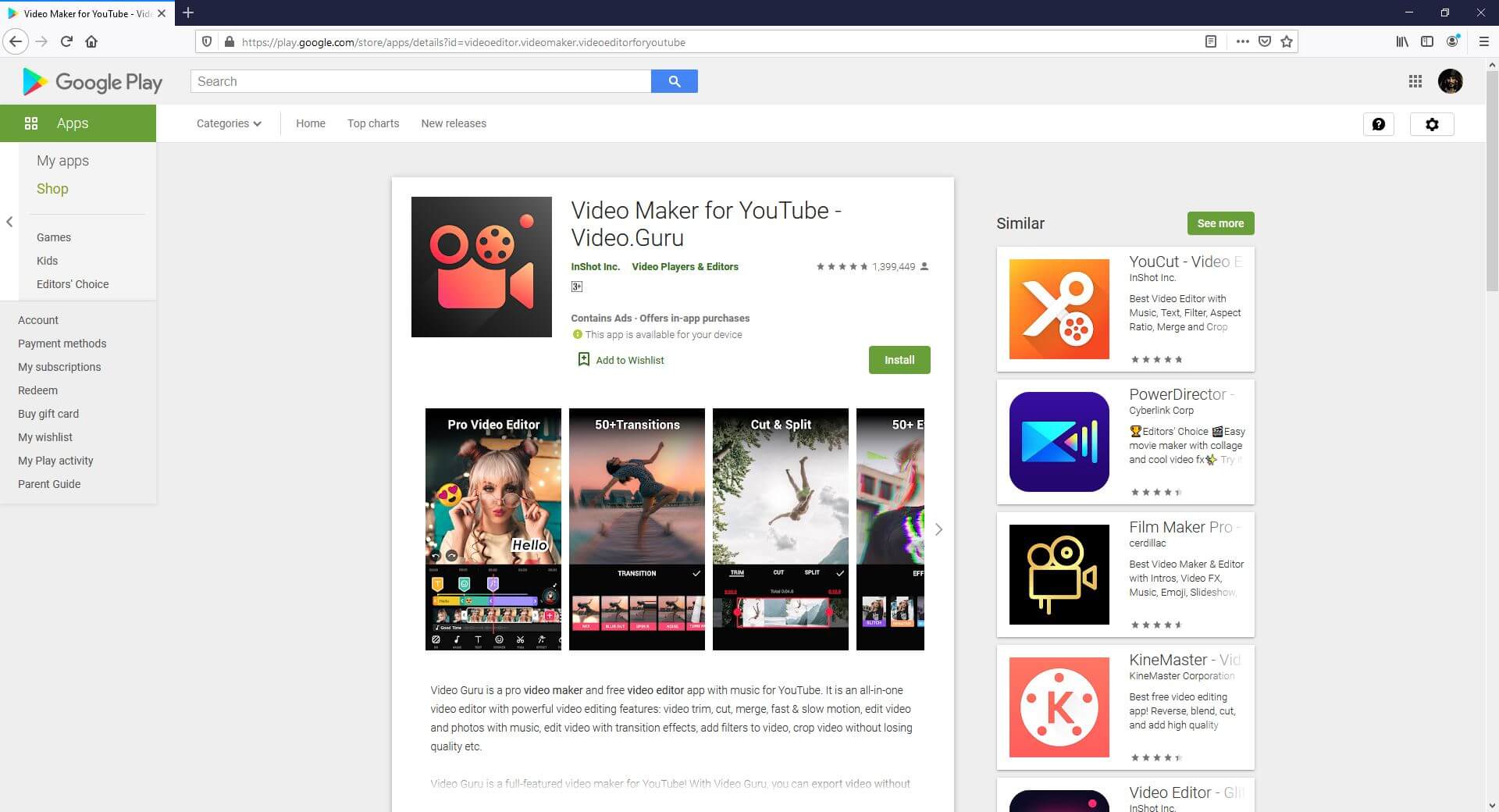 YouTube Shorts Videobearbeitungs-App Video Guru von Inshot