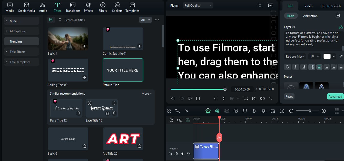 pasting texts on filmora