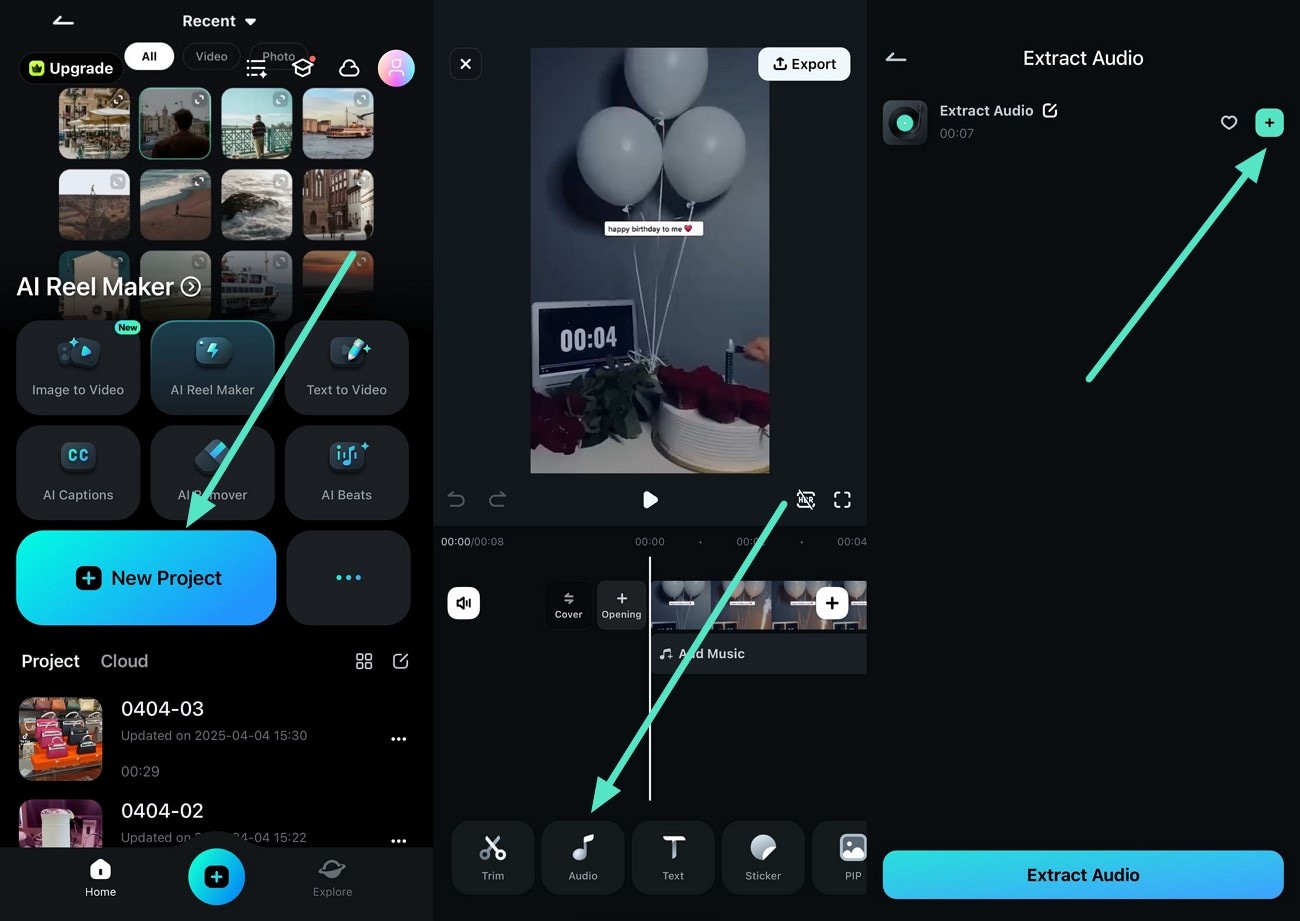 create new project and add audio