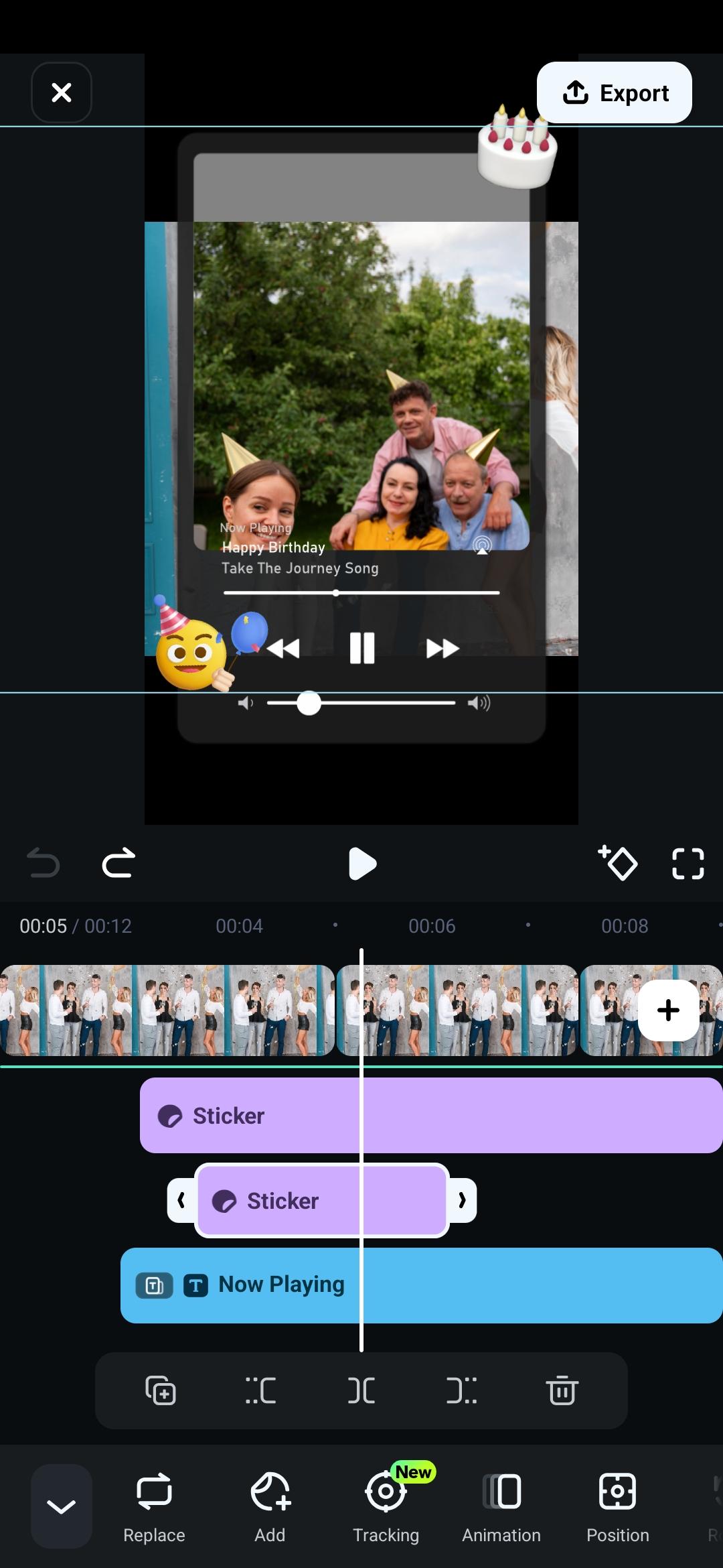 replace clips on birthday video template