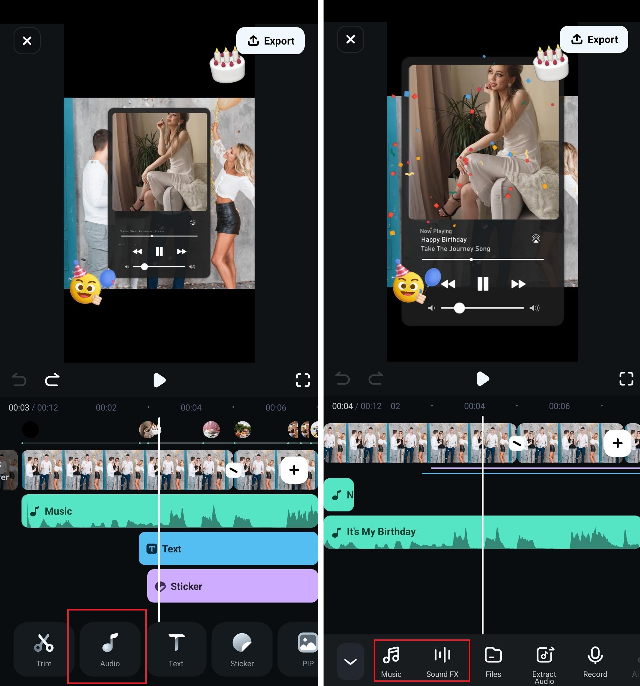 add birthday music to video