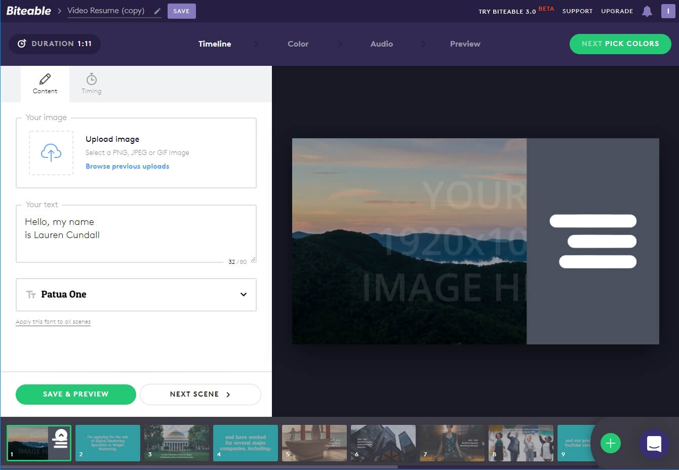 pembuat video resume terbaik-interface Biteable video resume