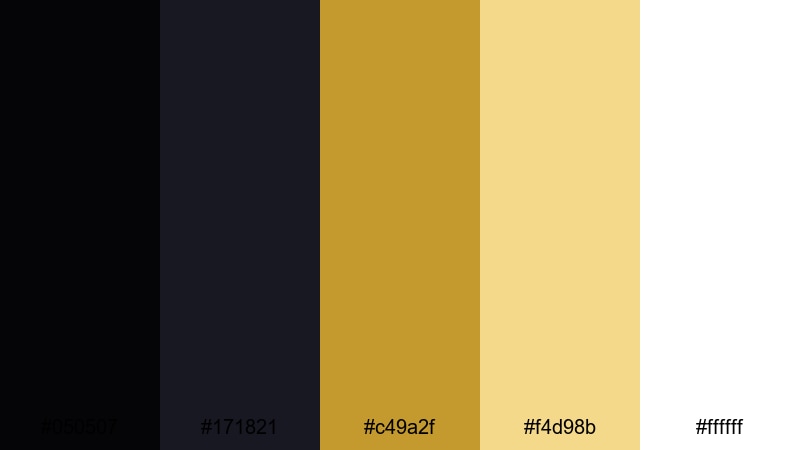 black tie spotlight gold color palette with hex codes