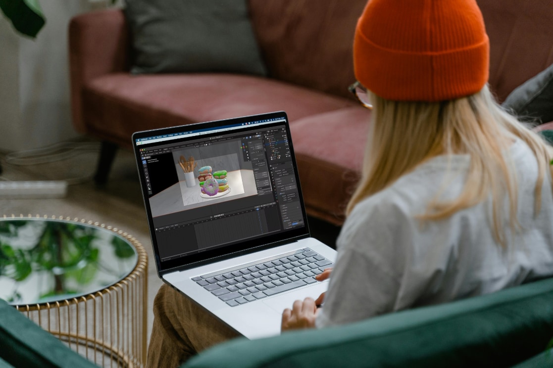 a woman working on blender animation loop