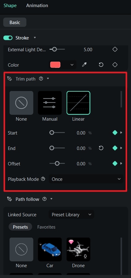 wondershare filmora trim path
