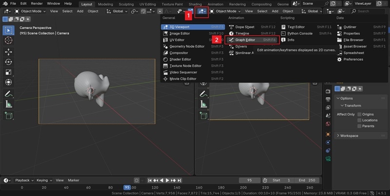 open graph editor in one area