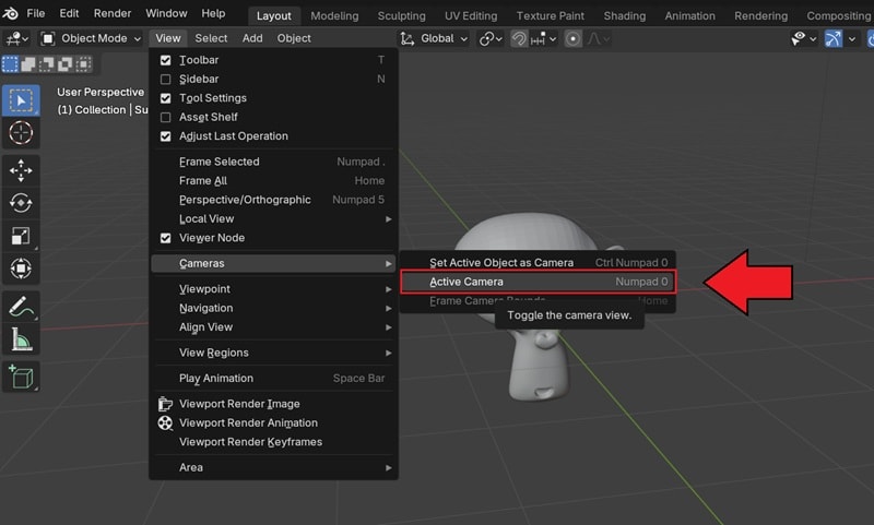 activate camera in blender