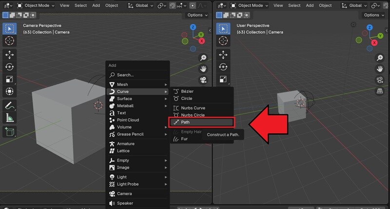 add path curve to object