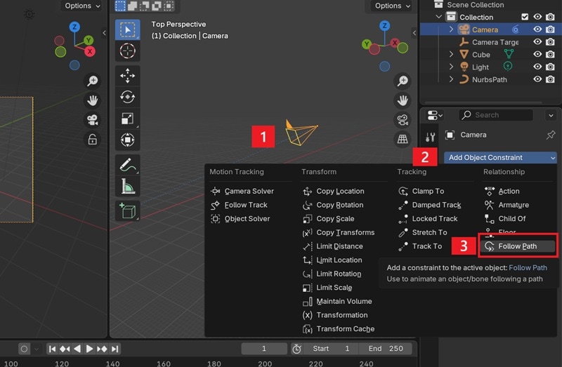make camera follow curve path