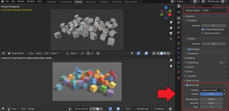 adjust motion blur settings for eevee